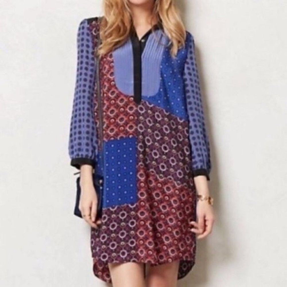 Anthropologie Moulinette Soeurs small Silk Tshirt dress patch work  BoxS